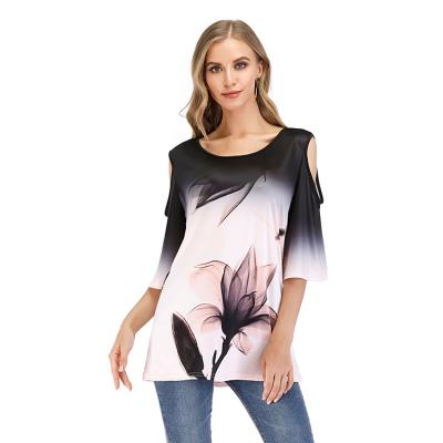 China New Autumn Breathable Off The Shoulder Fashion Pattern Floral Women's T-Shirt Promotional Gifts With Graphic Design for sale