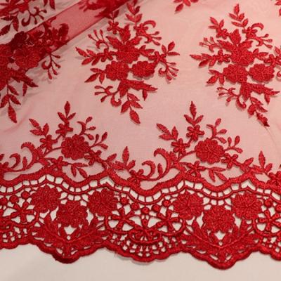 China Other Green High Quality Polyester Tulle Mesh Knitted Flat Embroidery Lace Fabrics For Dresses for sale