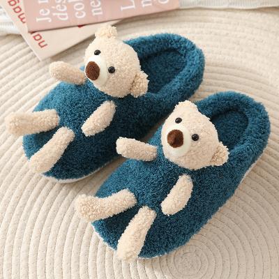 China Wholesale Lightweight Casual Winter Indoor Furry Slides Warm Bed Bear Fluffy Slippers Multicolor for sale