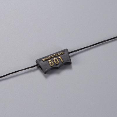China Custom Embossed Trademark Logo Plastic Swing Loop Hang Tag Viable Lock Tags Seal String For Garment for sale