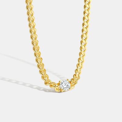 China Vintage Vintage Brass 18k Gold Plated Thick Cuban Choker Women Necklace With Zircon for sale