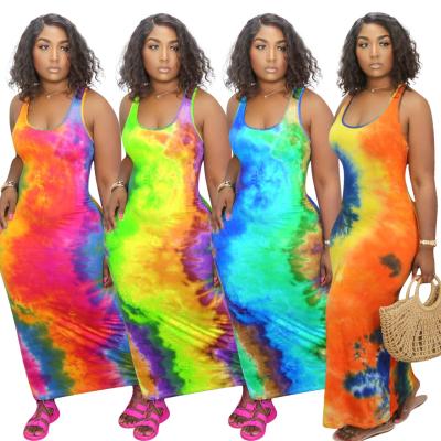 China LANOZY Breathable 2021 New Arrival Plus Size Women's Dresses Vest Tie Dye Sleeveless Casual Dress for sale