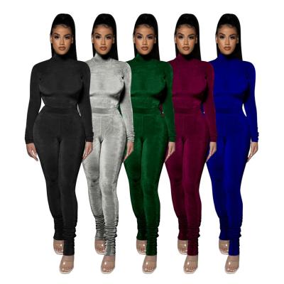 China LANOZY QUICK DRY Autumn Mans High Collar Velvet Solid Color Long Sleeve Slim Fit Tracksuit Sportswear Women 2 Two Piece Panty Sets for sale