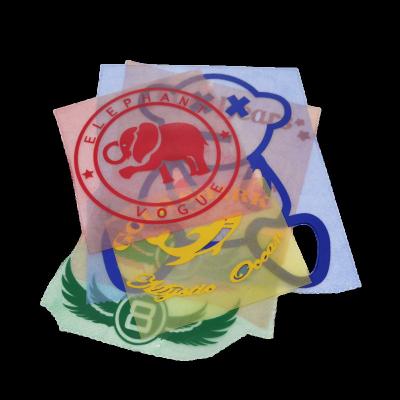 China Washable Factory Directly Sell Cheap Plastisol Logo Printing Sticker Customized Laser Flock HTV Sticker Label For Clothing for sale