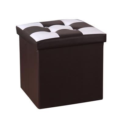 China Sustainable High Quality Leather PVC Folding Ottoman Storage Box For Furniture Goods for sale