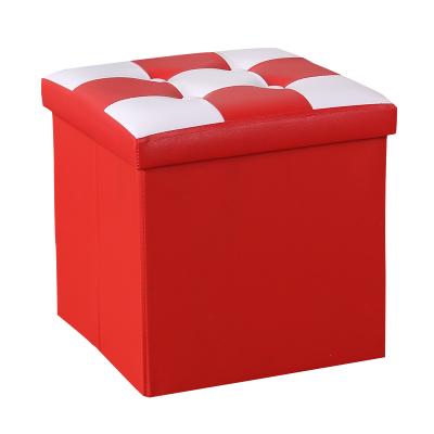 China Viable Storage Cheap Leather Footstool Pouf Sets Living Room Folding Storage Box for sale