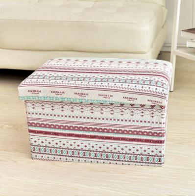 China Wholesale Eco-Friendly Home Pouf Storage Organizer Folding Fabric Linen Ottoman for sale