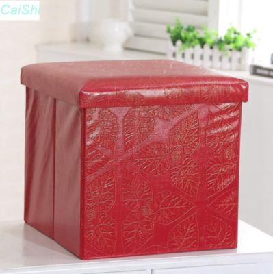 China stool home & Folding Leather Ottoman Living Room Furniture PVC Storage Box Chair for sale