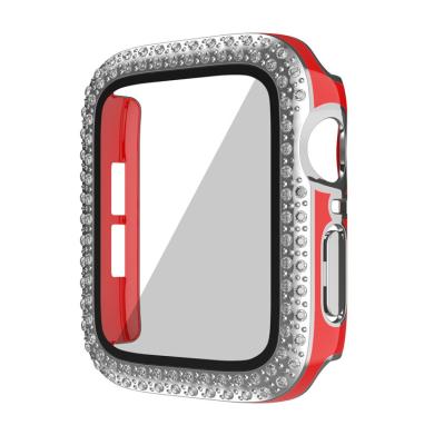 China Diamond Case +Tempered Glass Screen Protector Factory Customized Customization 40mm Bling Rhinestone Luxury Apple Watch Case for sale