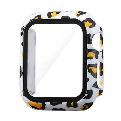 China Water Transfer Printing Case+Tempered Screen Glass Protector Creative Leopard Print Design Water Transfer Printing Watch Case For Series 1/2/3/4/5/6 Apple iWatch /SE for sale