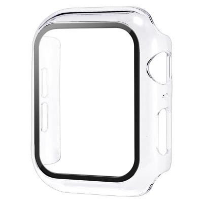 China Cheap and Cheerful PC Hard Glass Screen Protector Case+Tempered 2 in 1 Plastic Hard Apple Watch Clear Case with HD Tempered Glass Screen for sale