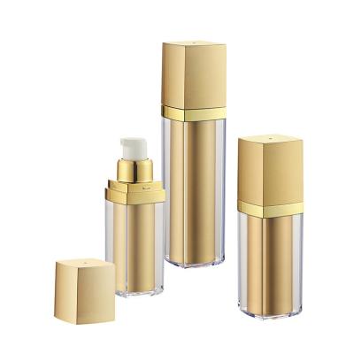 China Plastic AS Rectangle Empty Gold 15ml 30ml 50ml Airless Pump Bottle Cosmetic Packaging for sale