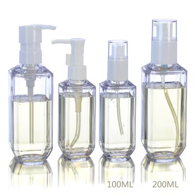 China PETG Unique Clear Square 100ml 200ml Plastic Lotion Bottle with Pump for sale