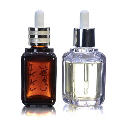 China Bernsteinfarbiges PETG Quadrat-kosmetische des ätherischen Öls der Fantasie-30ml 50ml Flasche mit Tropfenzähler zu verkaufen