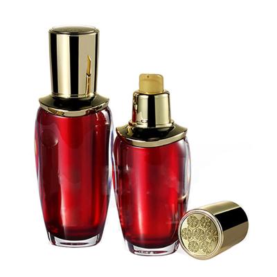 China 50ml 100ml Red Oval Lotion Pump Bottle Plastic Acrylic Cosmetic Serum Bottle For Skincare for sale