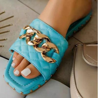 China 2022 Wholesale Open Toe Chain Rivet Slippers Women's Open Toe Chain Rivet Slippers Women Summer Sandals Summer Sandals Beach Outdoor Slippers for sale