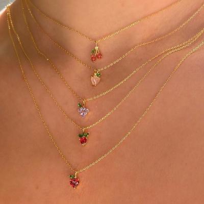 China TRENDY Jewelry 18k Cis Banana Peach Watermelon Cherry Fruit Necklace Pendant Gold Plated Zircon Jewelry for sale