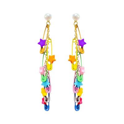 China Long Earrings Women Hyun Ya Holiday Style Star Tassel Drop Earrings Pearl Paint Environmentally Friendly Colorful Colorful Spray for sale