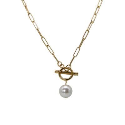 China XUNBEI OT CLASSIC Stainless Steel Necklace Buckle CLASSIC Shell Pearl Shell Bead Custom Long Chain Necklace for sale