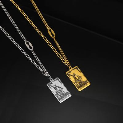 China 2022 Tarot Necklace XUNBEI Tarot Necklace XUNBEI Pendant Mark The Emperor Stainless Steel 18K Gold Plated Men And Women Necklace for sale