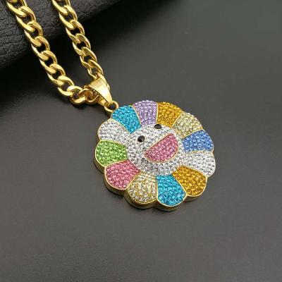 China 2020 Trendy Trendy Miami Sunflower Colorful Personalized Cuban Necklace Stainless Steel Miami Hip Hop Jewelry Mens Link Chains for sale