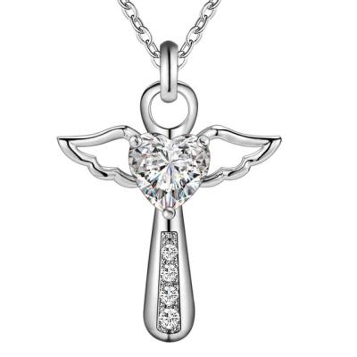 China Fashion Trendy Cross Jewelry Angel Wing Diamond Heart Initial Necklace Women's Necklace for sale