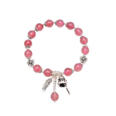 China XUNBEI Trendy 925 Strawberry Lucky Cat Silver Pink Crystal Women Bracelet Natural Jewelry for sale