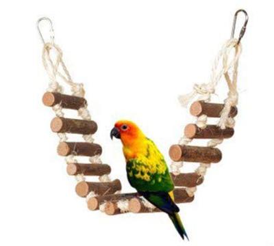 China Sustainable Natural Wooden Climbing Ladder Bird Swing Toy Log Swing Hanging Bridge Toys Standing Birds Chew Toy for sale