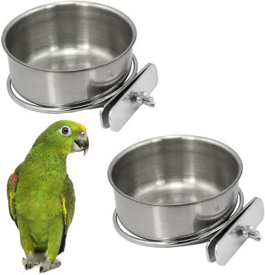 China Non-automatic Bird Parrot Feeding Cups With Water Clamp Stainless Steel Food Rolls Dish For Small Pet Chinchilla Ferret Conure Cockatiel for sale