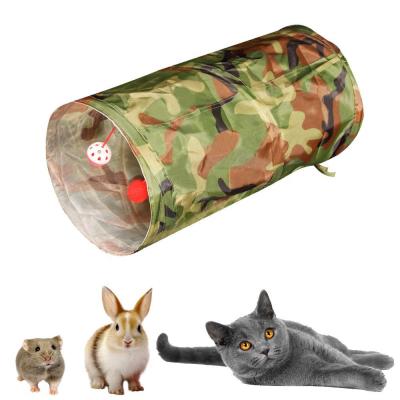 China Viable Collapsible Pet Cat Tunnel Toys Outdoor Game Play Kitten Rabbit Toys With 2 Bells Ball Camouflage for sale