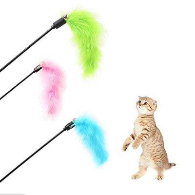 China Toy Funny Pet Feather Wand Interactive Viable Rod Training Telescopic Short Rod with Bell Stick Random Colors for sale