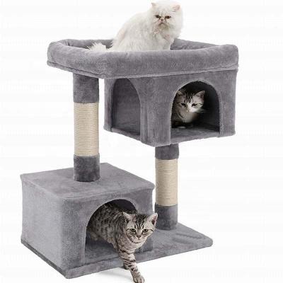 China Sustainable Cat Tree With Covered Sisal Lining Posts Padded Housing And Top Boom , Activity Center Playhouse Cat Tower Furniture for sale