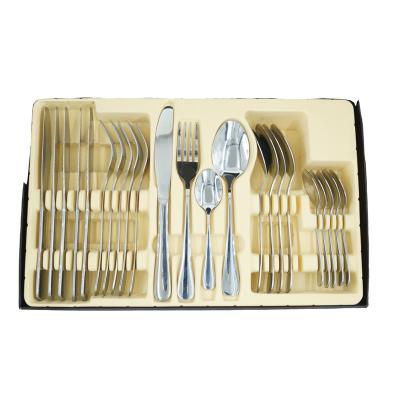 China Hot Sale Disposable Classic Flatware Gift Case Dinnerware Fork Knife Spoons 24pcs Polished Wedding Silver Cutlery Set for sale