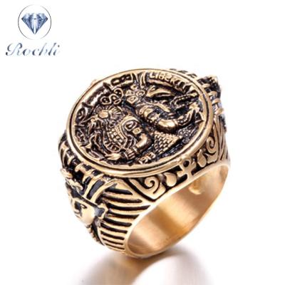 China Popular Ancient Egyptian God of Stainless Steel Gold Silver Ring Horus Anubis Ranger Coin Men Ring for sale