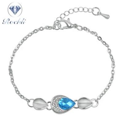 China ALLOY Blue CZ Heart Shape Big Crystal Chain Sliding Bracelets For Women Fashion 925 Sterling Silver Jewelry 2019 Wholesales for sale