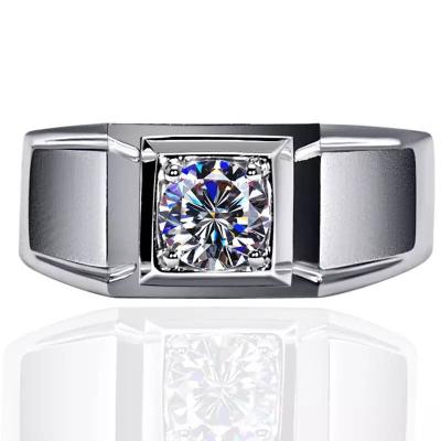 China Moissanite Diamond Engagement Rings For Men Round Brilliant Cut 1.00 Pure Carat Certificate 18K White Gold 100% White Gold VS Certificate D-E-F Jewelry for sale