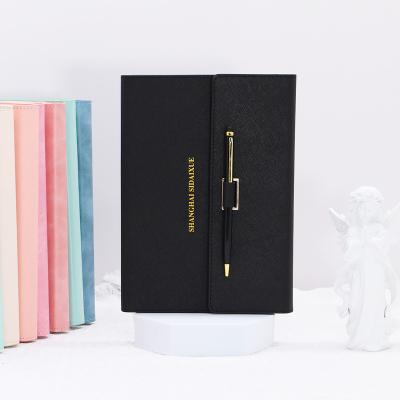 China Printed Customized Three Fold Notebook Stationery Diary Cover With Pen Holder Office Notebook for sale