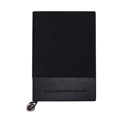 China Custom Hard Cover Notebook Business Stationery Diary Planner Journal Black Logo PU Cover Notebook for sale