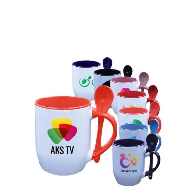 China Viable Sublimation Masks Mug Spoon Ceramic Porcelain Set Unique Coffee Mugs And Tea Mugs Sublimation Mugs With Spoon for sale