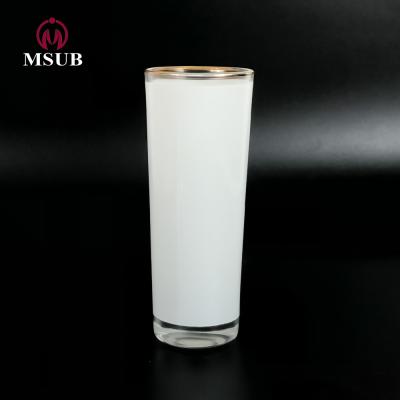 China Sublimation Mug Suppliers 3oz Custom Printing Empty Shot Glass Mug With Gold Rim Blank Glassware Mug for sale