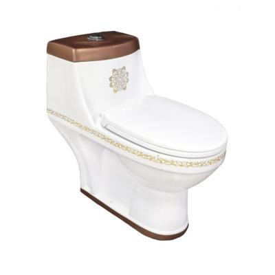 China Double-flush Luxury Bathroom Ceramic Brown Color One Piece Toilet Bowls for sale