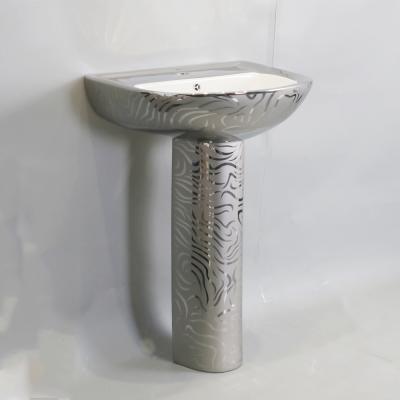 China New Modern Bathroom Porcelain Hand Wash Sink Ceramic Silver Plating Pedestal Wash Basin for sale