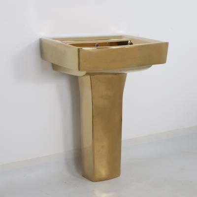 China Wholesale Modern Gold Color Pedestal Sink Bathroom Floor Standing Ceramic Basin for sale