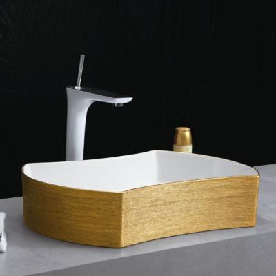 China Modern Modern Wash Basin Design Gold Plated Down Bowl Cross Brushed Art Wash Basin Countertop Gold Ceramic Vessel Sink for sale