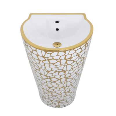 China Modern One Piece Pedestal Shell Shaped Colorful Pedestal Sink Ceramic Basin for sale