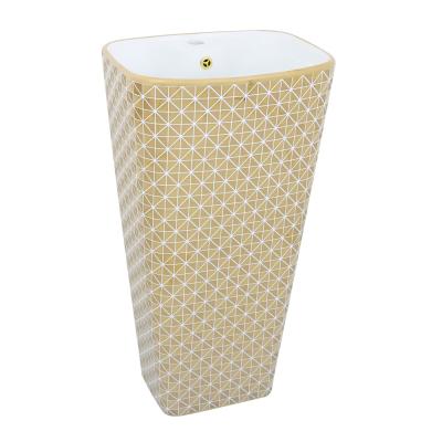 China Modern Luxury Electroplate Double Color Gold Pedestal Wash Basin Ceramic Wash for sale