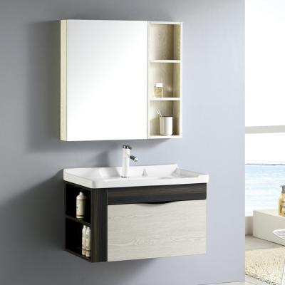 China Modern Modern Bathroom White Wall Mounted Plywood PVC Vanity Sink Cabinet With Mirror for sale