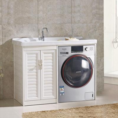 China Modern Floor Laundry Basin Above Washing Machine Cabinet Modern Glass Vanity Cabinets Hotel for sale