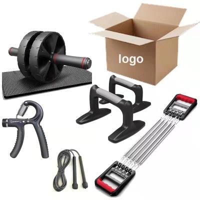 China Amazon Top Selling Portable Fitness Set with Ab Wheel Roller Jump Rope Raise Board Gripper and Knee Pad for sale