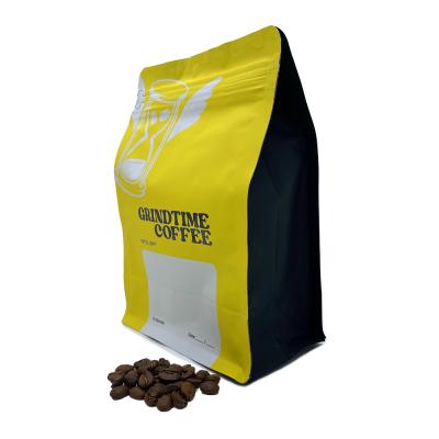 China Barrier Custom Printed Spot Matt Yellow 12oz 340g 250g 500g Flat Bottom Aluminum Foil Coffee Bean Side Zipper Bag With UV Valve for sale